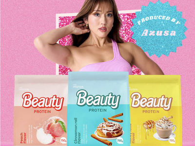 ビキニフィットネスアスリートAzusa選手監修！！愛を込めて作った【BEAUTY PROTEIN】が販売スタート。話題のフレーバー「シナモンロール風味」に加えて「ハニーラテ風味」「ピーチ風味」が登場！