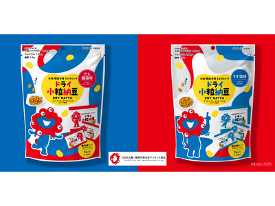 大阪・関西万博公式キャラクターのミャクミャクをパッケージにデザイン「大阪・関西万博 ミャクミャク ドライ小粒納豆」が新発売