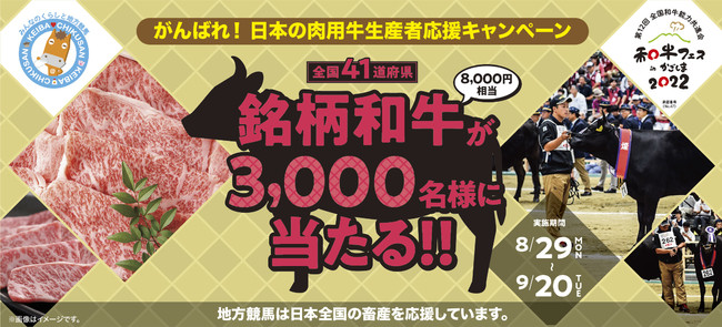 【がんばれ！日本の肉用牛生産者応援キャンペーン】全国41道府県の銘柄和牛が3,000名様に当たる！