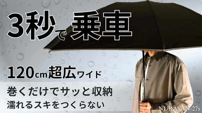 梅雨・台風・ゲリラ豪雨に。車内もスーツも濡らさない「120cmワイドな逆折り傘」登場｜NURASANシリーズ最新作がMakuakeで先行販売