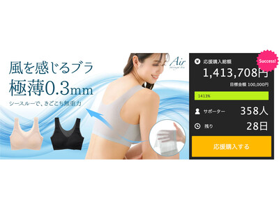 暑さからの解放！ムレない！締め付けない！ひびかない！女性が考えた女性の為のブラ！「極薄エアースルーブラ」Makuake（マクアケ）にて1400%越え達成！