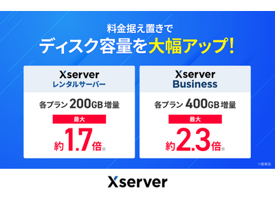 エックスサーバー株式会社、レンタルサーバーのディスク容量を料金据え置きで最大約2.3倍に大幅増量