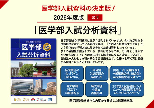 【名門会】医学部入試分析資料<2026年度版> 10月発刊 医学部入試資料の決定版!個別学習相談を受けた方全員にプレゼント!