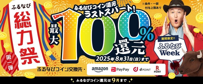 ふるなび史上最大級!最大100%分の「ふるなびコイン」が還元される「最大100%!コイン還元ラストスパート!ふるなび総力祭 第1弾」を開始!