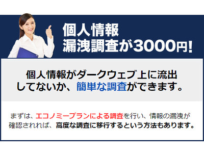 個人情報漏洩の調査が３０００円で可能！超格安プランを個人情報漏洩の調査ＰＲＯが提供