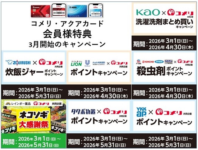 これからの季節に必要な商品を購入でポイントゲットのチャンス！3月は7種のキャンペーンが新たにスタート！