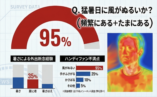 2026年「猛暑の外出」実態調査:3人に2人が暑さで外出を断念。ハンディファン利用者の95%が「風がぬるい」と限界を実感。