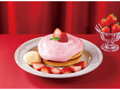 甘ずっぱく、とろり。つぶつぶ苺クリームとフレッシュな苺を合わせた春の味わい。『苺のホットケーキ～まろやか苺ミルククリーム～』が、『珈琲館』で3月5日（木）より新発売！