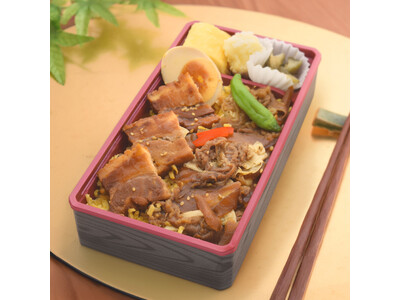 【梅の花テイクアウトショップ】いい肉の日に！黒毛和牛牛めしと豚角煮の相盛り重販売！