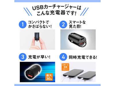 超ミニサイズの車載充電器【すっきり埋め込みカーチャージャー君】登場！USB typeC typeA の2ポートを確保しつつ、シガーソケットの穴に収まる超小型コンパクトタイプ。PD規格＆最大出力30W