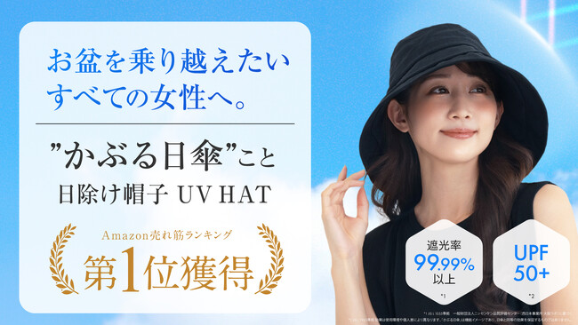 お盆の猛暑を乗り越えたいすべての女性へ。”かぶる日傘”こと日焼け帽子UV HAT、販売わずか1ヶ月でAmazon売れ筋ランキング1位を獲得！