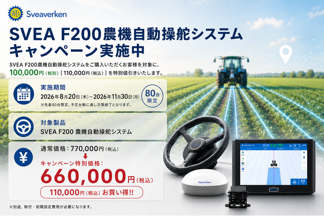 80台限定! Sveaverken農機自動操舵システム導入キャンペーン開始