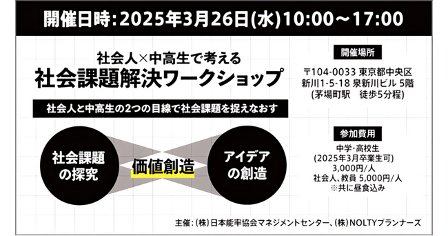 「社会人×中高生で考える 社会課題解決ワークショップ」2025年3月26日(水) 東京・茅場町で開催