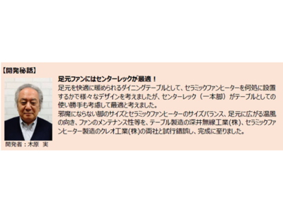 セラミックファン搭載で足元暖か！心地よい！暖房ダイニングテーブル「COMFY WIND・快風」 を発売 企業リリース | 日刊工業新聞 電子版