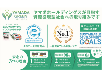 エコリカの環境貢献への取り組みを『YAMADA GREEN 』に認定 「使用済みインクカートリッジの回収プログラム」「リサイクルインクカートリッジの製造」