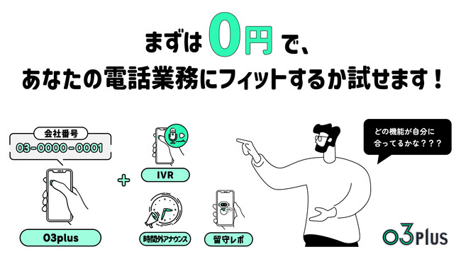 スマホで固定電話が使用できるクラウドPBX「03plus」、IVR・時間外アナウンス・留守レポの3大機能も無料で試せる「0円スタートプラン」に進化