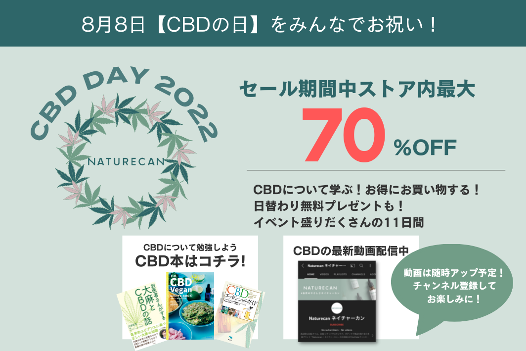 CBDオイルなど最大70%OFF!!!年に一度の「世界CBDの日」を記念し、Naturecanがセールやプレゼント企画を開催