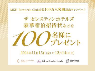 ホテル会員制度MGH Rewards Club会員100万人突破記念三井ガーデンホテルズやザ セレスティ...