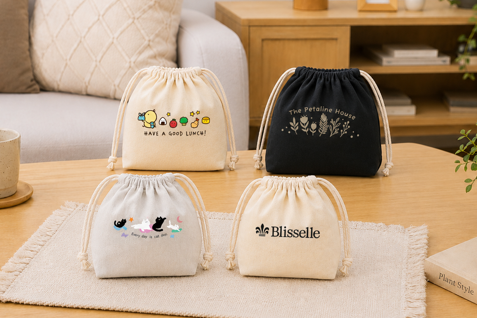ノベルティに最適！オリジナルプリント.jp、1点から作れる厚手コットン巾着ポーチを発売