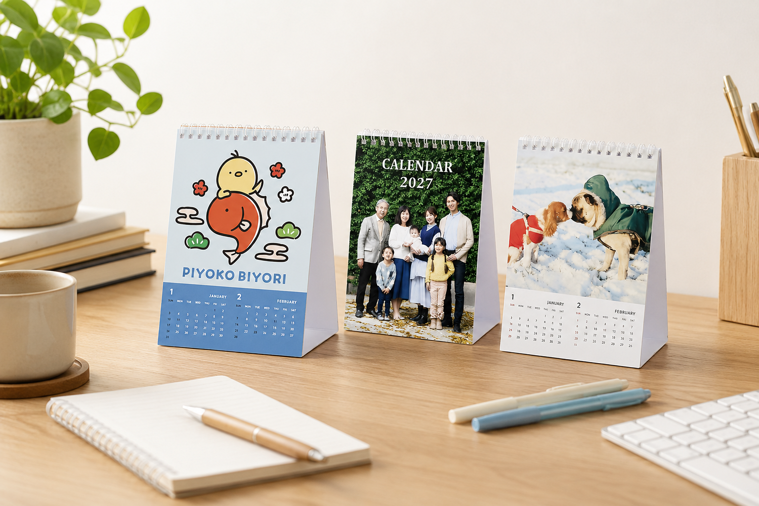 1点から表紙も自由に印刷！オリジナルプリント.jp「2027年縦型卓上カレンダー」3種発売