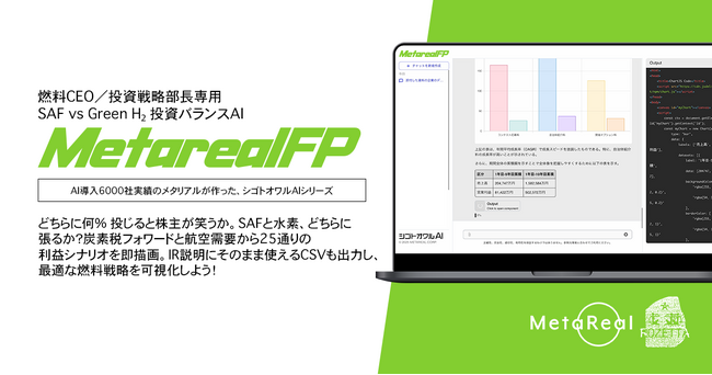 【メタリアル・グループ】SAF vs Green H2 投資バランスAIエージェント「Metareal フューエルピボット(Metareal FP)」8/4提供開始