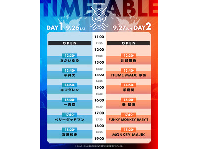 平井大、秦 基博、FUNKY MONKEY BΛBY'Sら全12組の出演時間が決定！「IZUMO OROCHI FES 2026」タイムテーブル発表