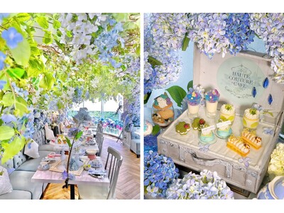 �yHAUTE COUTURE CAFE ���ڍ��z����߂��J���ƐF�Â����z�Ԃ��ʂ�J�オ��̕�Δ��̂悤�ȃA�t�^�k�[���e�B�[�uHydrangea �~ Rain Jewels Afternoon Tea�v