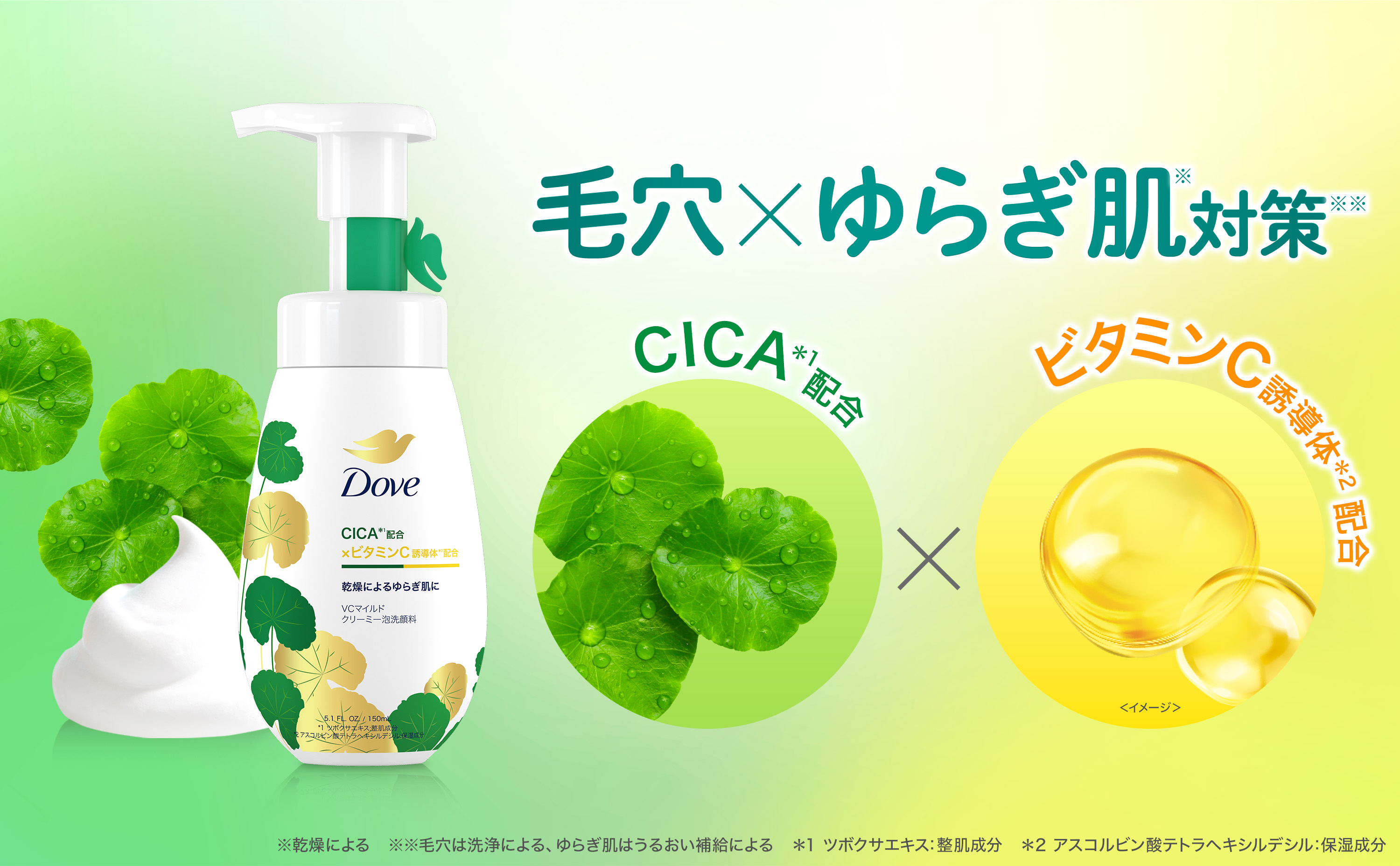 ダヴ洗顔料シリーズ初！CICA※1新配合　乾燥によるゆらぎ肌ケア※2と毛穴ケア※3を叶える　「ダヴ VCマイルド クリーミー泡洗顔料」