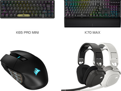 CORSAIR社製、キーボード「K65 PRO MINI」「K70 MAX」、マウス「SCIMITAR ELITE WIRELESS」、ヘッドセット「HS80 MAX WIRELESS」シリーズを発表