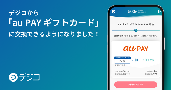 デジタルギフトサービス「デジコ」、新たな交換先として「au PAY ギフトカード」の取り扱い開始