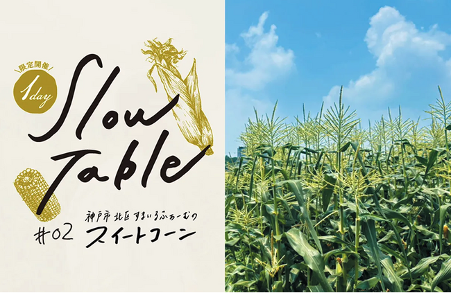 マザームーンカフェが贈る一夜限りの美食体験「1 DAY SLOW TABLE」第二弾、神戸市北区「すまいるふぁーむ」のスイートコーンを堪能する特別なディナーイベント開催