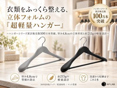 【AP LAB】衣類をふっくら整える、立体フォルムの「超軽量ハンガー」発売