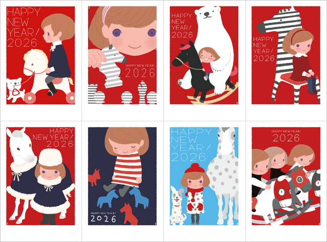 プレスリリース「人気イラストレーター「ヨモギ田リョオコ」デザインの年賀状（午年）を2025年10月30日より販売開始！」のイメージ画像