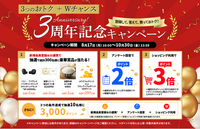 eポイントモール「~3つのおトク+Wチャンス~3周年記念キャンペーン」の実施について