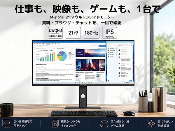 【新発売】INNOCN、34インチフラットIPSウルトラワイドモニター「34C1R」を発売 。