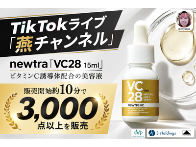 TikTokライブコマース「燕チャンネル」、newtra(ニュートラ)「VC28 15ml」が、販売開始約10分で3,000点を突破