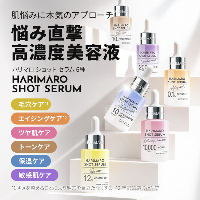 肌悩みに本気のアプローチ！6種の高濃度美容液「ハリマロ ショットセラム」先行予約販売開始