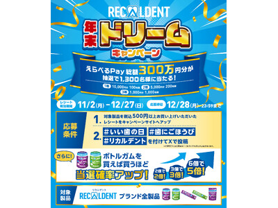 今年一年の歯へのごほうびに！「えらべるPay(R)」総額300万円分をプレゼント 「リカルデント年末ドリームキャンペーン」が 2026 年11月2日（月）よりスタート