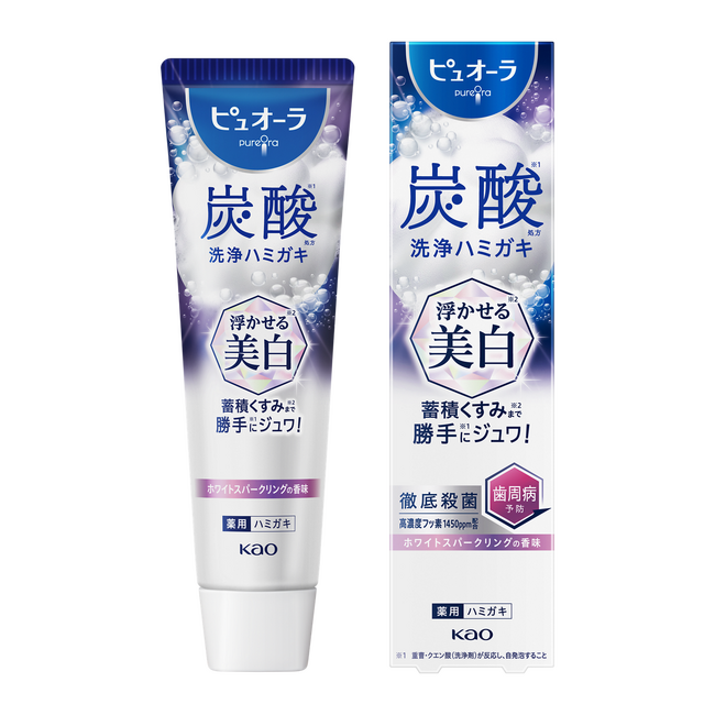 500万本*1 突破の「ピュオーラ　炭酸ハミガキ」、今度は“浮かせる美白”へ！炭酸*2 泡が蓄積したくすみ*3 まで*4 勝手に*2 ジュワッ！『ピュオーラ 炭酸ハミガキ 浮かせる美白』 新発売