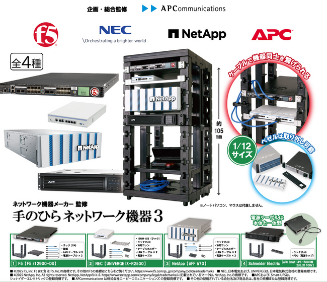累計販売数250,000個を超えるカプセルトイ「手のひらネットワーク機器」、NetApp、F5、シュナイダーエレクトリック、NEC監修の第3弾を6月12日から発売開始