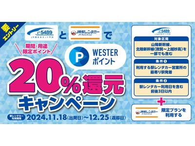 新幹線＋駅レンタカーで出かけよう！ご利用総額の20％分相当のWESTERポイント還元キャンペーンを実施します