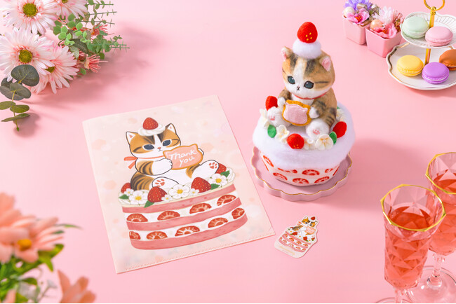 ケーキの上に座ったmofusandのにゃんこがかわいい！描き下ろしデザインを使用した「サンキューフェア記念商品」が3月8日(金)発売のメイン画像