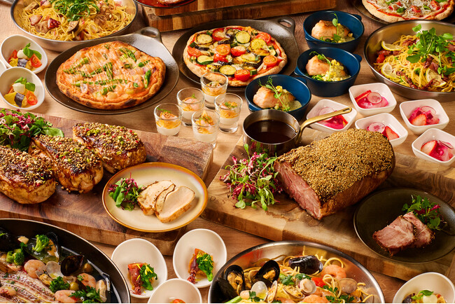 【ホテルヴィスキオ大阪】魚介と肉のWメイン！大阪産の新緑野菜で春の彩りを添える「新緑香る魚介と肉の大阪×イタリアンブッフェ」開催　母の日・父の日期間限定オプションもご用意