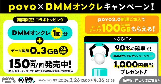 【DMMオンクレ×povo2.0】オンクレとスマホをお得に楽しめるコラボキャンペーンを3月26日（火）から開催！