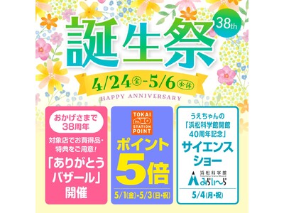 【浜松駅ビルメイワン】３８周年誕生祭 ４/２４（金）～５/６（水・休）GWはメイワンへ！