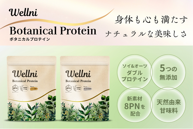新素材「8PN」× 植物性ダブルプロテイン身体と心を満たす『Wellni ボタニカルプロテイン』新登場