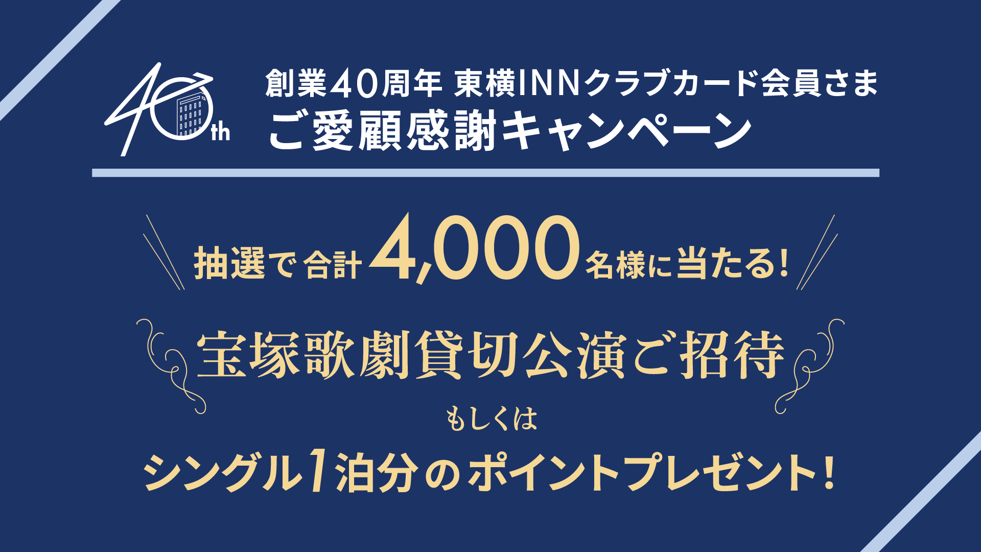 東横INNクラブカード会員さま限定「創業40周年 ご愛顧感謝キャンペーン」（第1弾）のお知らせ