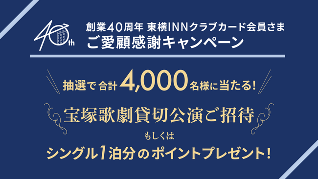 東横INNクラブカード会員さま限定「創業40周年 ご愛顧感謝キャンペーン」（第1弾）のお知らせ