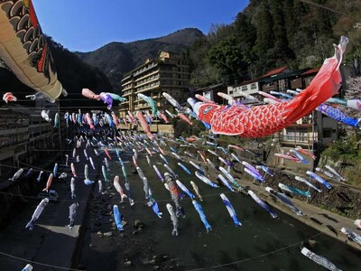 圧巻！無数の鯉のぼりが空を泳ぐ春の風物詩「杖立温泉鯉のぼり祭り」開催中　伝統漁法が体験できる「観光うたせ...