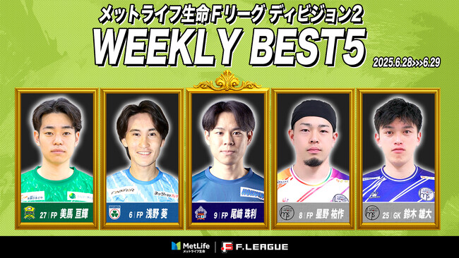 尾崎珠利（アグレミーナ浜松）が週間MVPに！第3節｜2025年6月28日～6月29日 週間ベスト5【メットライフ生命Ｆリーグ2025-26 ディビジョン2】
